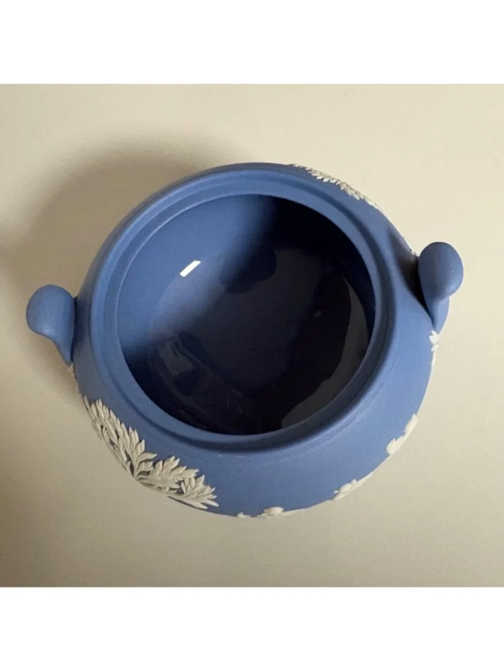 Wedgwood Blue Jasperware Covered Sugar Bowl Classic English Pottery Decor Vtg